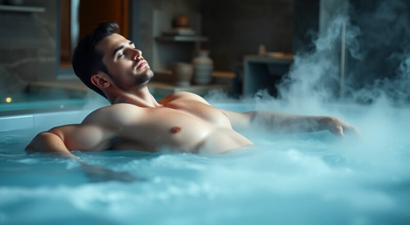 Athlète se détendant dans un spa après l'effort.