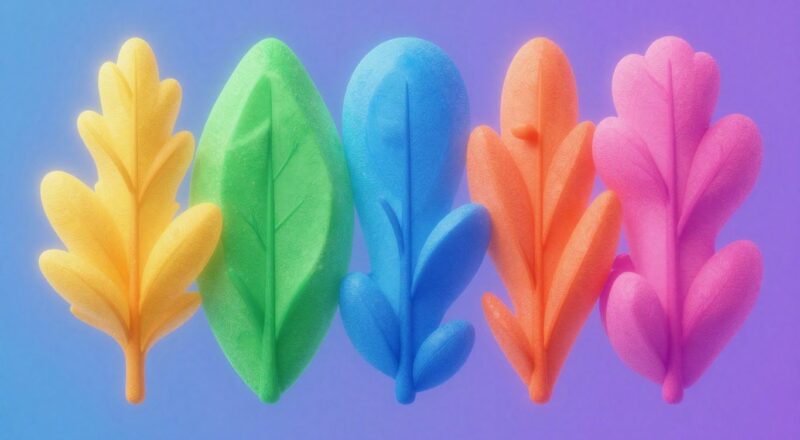 Cinq éléments colorés abstraits connectés