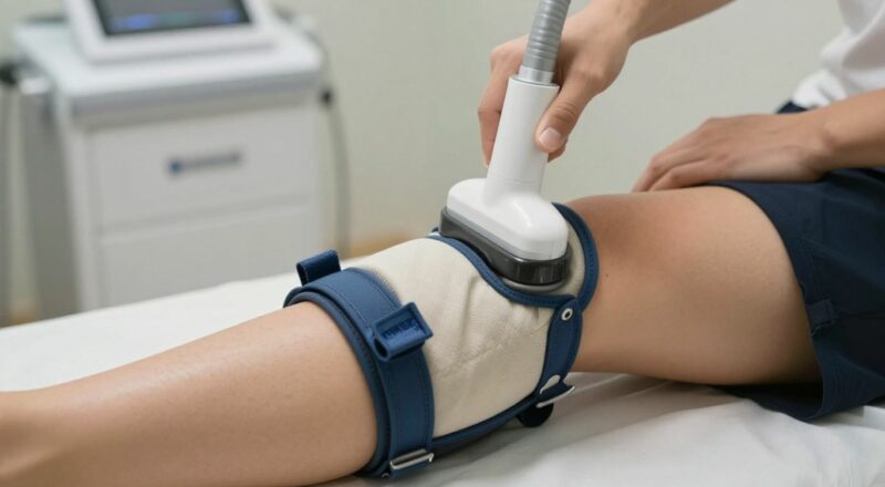 Jambes en traitement de pressothérapie avec appareil médical.