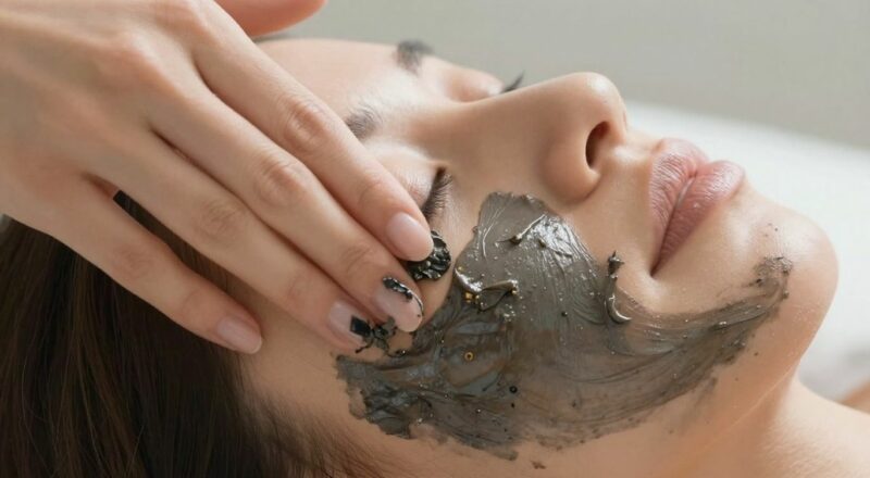 Boue de la Mer Morte appliquée sur un visage